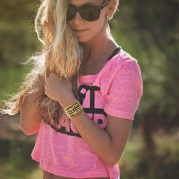 Women Gold Chunky Curved Stacking Plated Bead Ball Stretchable Bracelets Jewelry - Picture 6 of 7